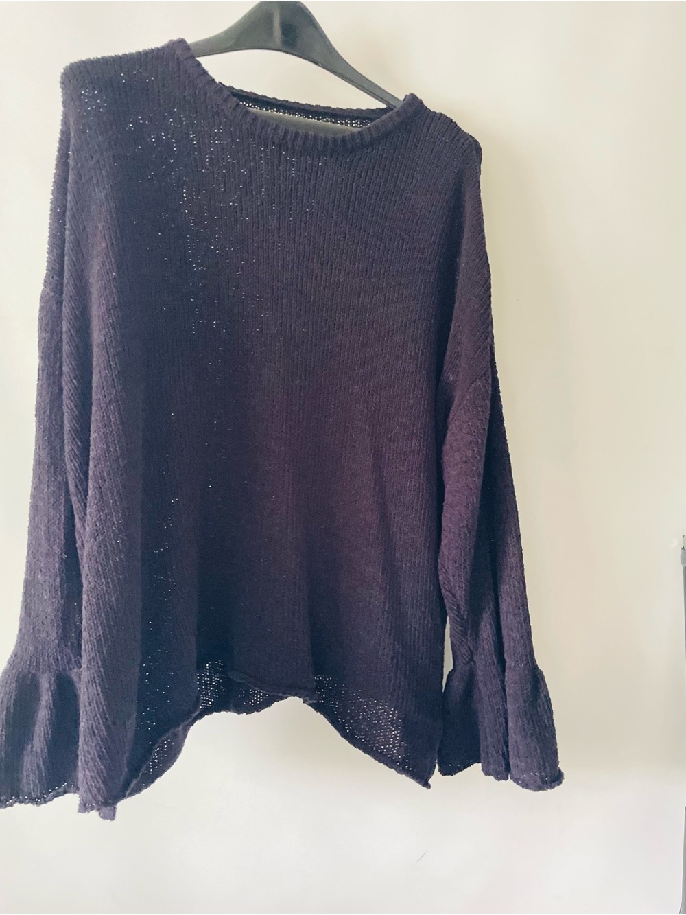 Knox Rose Black Scoop Neck Lightweight Sweater Flared Bell Sleeves